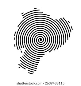 Abstract map of Ecuador showing the country with a black spiral line