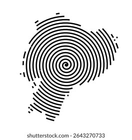 Abstract map of Ecuador showing the country with a black spiral line