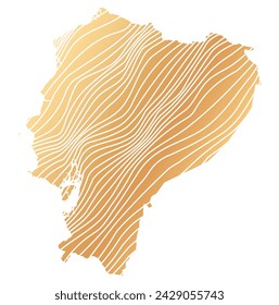 Mapa abstracto de Ecuador - ilustración vectorial de mapa a rayas de color oro