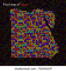 Abstract map of Egypt, colorful pixels. Vector illustration. Eps 10