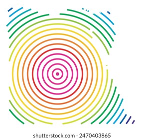Abstract map of Egypt showing the area ot the country with concentric rings in rainbow colors like a shooting target.