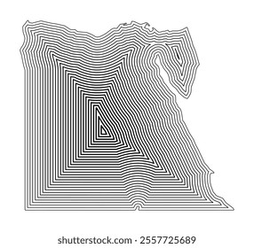 Abstract map of Egypt showing the country border buffered inside with black tapering lines