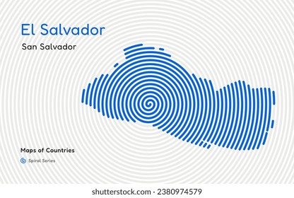 Abstract Map of El Salvador in a Circle Spiral Pattern with a Capital of San Salvador. Latin America Set.