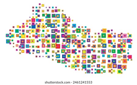 Abstract map of El Salvador. Abstract map showing the country with a pattern of overlapping colorful squares like candies