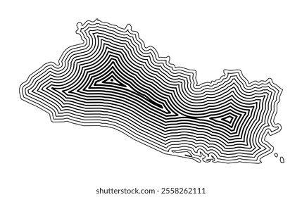 Abstract map of El Salvador showing the country border buffered inside with black tapering lines