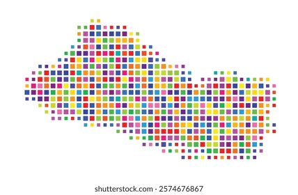 Abstract map of El Salvador showing the country with a pattern of colorful squares