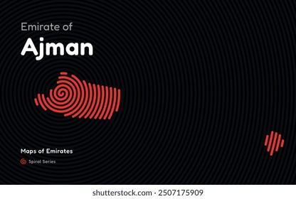 Abstract Map of Emirate of Ajman in a Circle Spiral Pattern. Maps of Emirates UAE