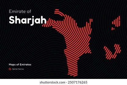 Abstract Map of Emirate of Sharjah in a Circle Spiral Pattern. Maps of Emirates UAE