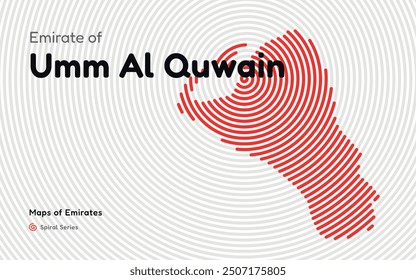 Abstrakte Karte des Emirats Umm Al Quwain in einem kreisförmigen Muster. Landkarten von Emirates UAE