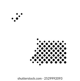 Abstract map of Equatorial Guinea with a pattern of black circles like a chessboard