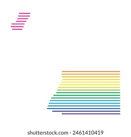 Abstract map of Equatorial Guinea showing the area of the country with horizontal parallel lines in rainbow colors