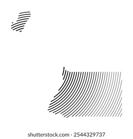 Mapa abstrato da Guiné Equatorial mostrando o país com linhas concêntricas afuniladas negras