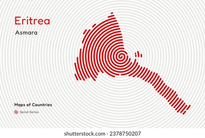 Abstract Map of Eritrea in a Circle Spiral Pattern with a Capital of Asmara. African Set.