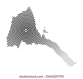 Abstract map of Eritrea showing the country with concentric black tapering lines