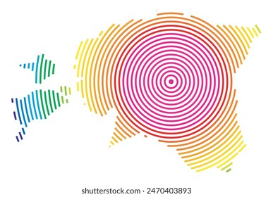 Mapa Abstractas de Estonia que muestra la zona del país con anillos concéntricos en colores arcoiris como un blanco de tiro.
