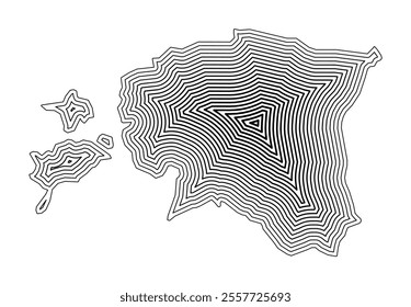 Abstract map of Estonia showing the country border buffered inside with black tapering lines