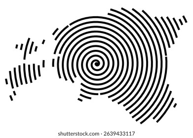 Abstract map of Estonia showing the country with a black spiral line