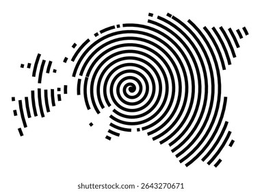 Abstract map of Estonia showing the country with a black spiral line