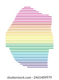 Abstract map of Eswatini showing the area of the country with horizontal parallel lines in rainbow colors