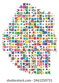 Abstract map of Eswatini. Abstract map showing the country with a pattern of overlapping colorful squares like candies