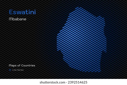 Mapa abstracto de Eswatini, Suazilandia en líneas inclinadas Patrón con Capital de Mbabane. Conjunto Africano.	

