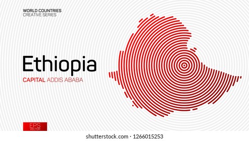 Abstract map of Ethiopia with red circle lines