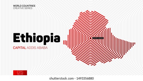 Abstract map of Ethiopia with red hexagon lines