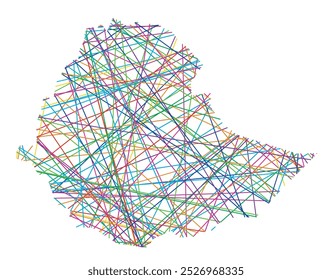 Mapa abstrato da Etiópia mostrando o país com cruzamentos aleatórios linhas coloridas como uma teia de aranha