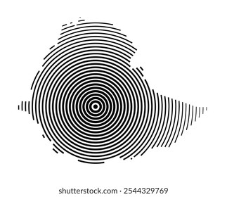 Abstract map of Ethiopia showing the country with concentric black tapering lines