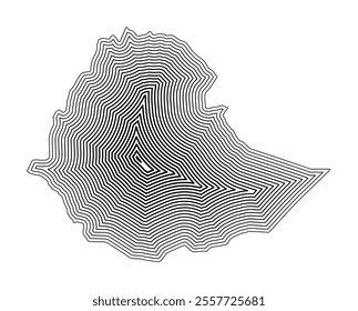 Abstract map of Ethiopia showing the country border buffered inside with black tapering lines