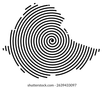 Abstract map of Ethiopia showing the country with a black spiral line