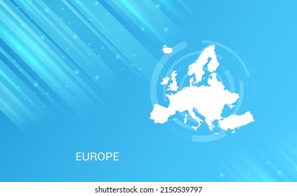 Abstract map of Europe circuit circle smooth light blue background.