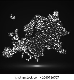 Abstract map of Europe with glowing particles, vector illustration, eps 10