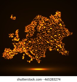 Abstract map of of Europe with glowing particles, vector illustration, eps 10
