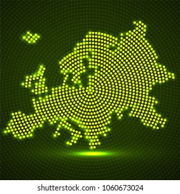 Abstract map Europe of glowing radial dots. Vector illustration, eps 10