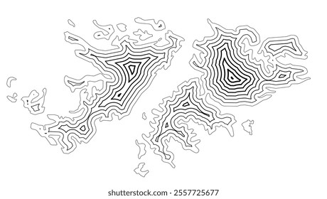 Abstract map of the Falkland Islands showing the country border buffered inside with black tapering lines