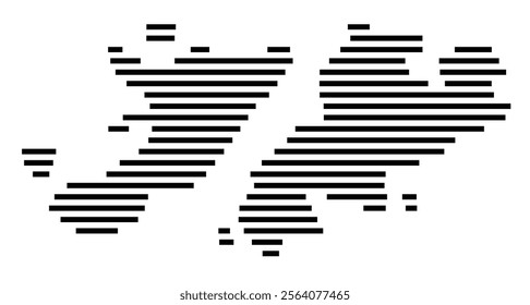 Abstract map of the Falkland Islands showing the country with horizontal black lines