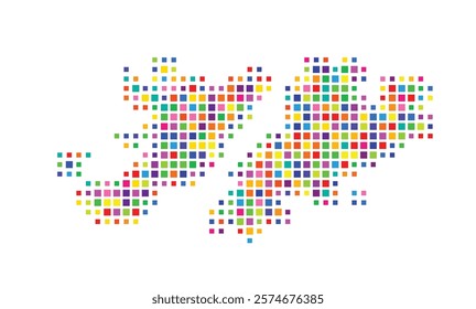 Abstract map of the Falkland Islands showing the country with a pattern of colorful squares