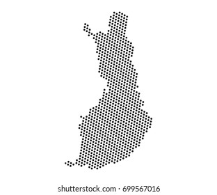 Abstract map of Finland dots planet, lines, global world map halftone concept. Vector illustration eps 10.