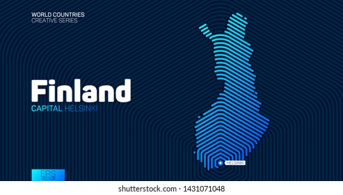 Abstract map of Finland with hexagon lines