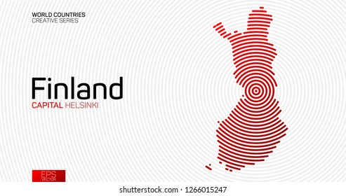 Abstract map of Finland with red circle lines