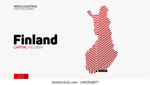 Abstract map of Finland with red hexagon lines