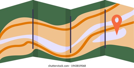 Abstract map folded. Red location marker on the map. Vector illustration in flat style. Vector illustration