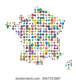 Abstract map of France drawn with overlapping colored circles like sweets or candies