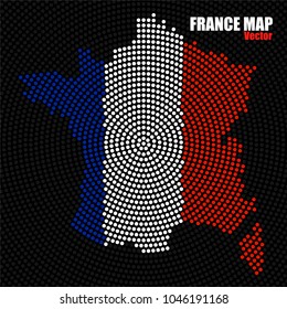 Abstract map France of radial dots with flag inside. Vector illustration, eps 10