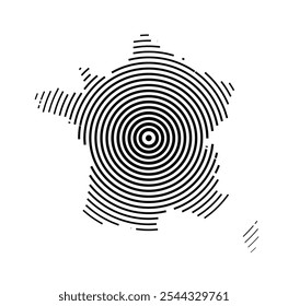 Abstract map of France showing the country with concentric black tapering lines