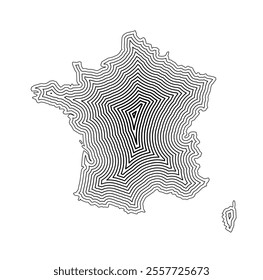 Abstract map of France showing the country border buffered inside with black tapering lines