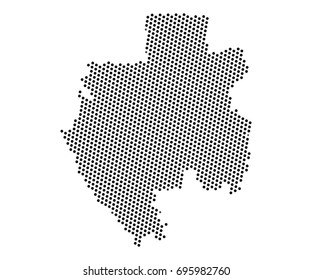 Abstract map of Gabon dots planet, lines, global world map halftone concept. Vector illustration eps 10.