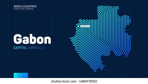 Abstract map of Gabon with hexagon lines