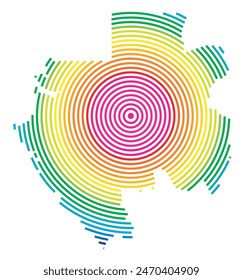 Abstrakte Karte von Gabun zeigt die Gegend des Landes mit konzentrischen Ringen in Regenbogenfarben wie ein Schießziel.